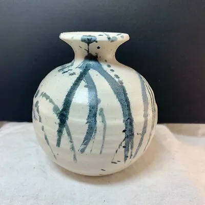 Buy Vintage Danish Stoneware Vase 11x7cm White W/blue Splatter Design Denmark  • 28.81£