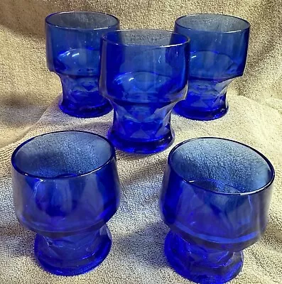 Buy 5 SET Vintage Georgian Cobalt Blue Flat Tumbler Glass Elegant Glassware • 23.05£