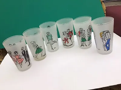 Buy Cabu Decorated. Vintage French Drinking Glasses. • 24.99£