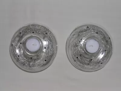 Buy 2x Modern Glass Tea Lights Table Decoration With Silver Stars & Pearl Beads • 8.95£