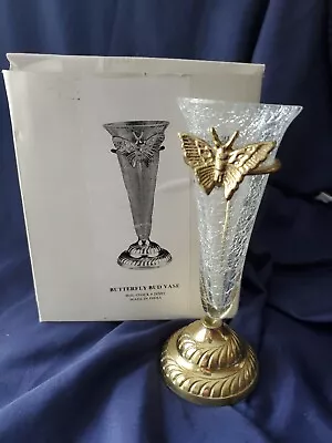 Buy Vintage Crackled Glass Gold Butterfly Bud Vase 6.5” X 2.5” In Original Box • 23.63£