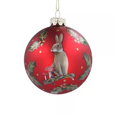 Buy Gisela Graham Red Rabbit And Toadstool Glass Ball Christmas Tree Bauble • 8.49£