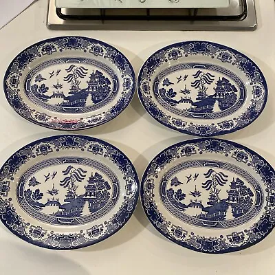 Buy 4 English Ironstone Tableware - Old Willow Pattern - Oval Dish Plate - 11” X 9” • 14.99£