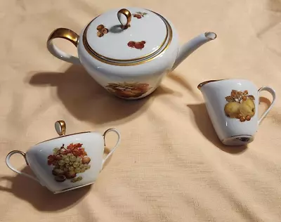 Buy Jaeger Bavaria Orchard Teapot Porcelain Gold Rim Set Of 3 • 18.86£