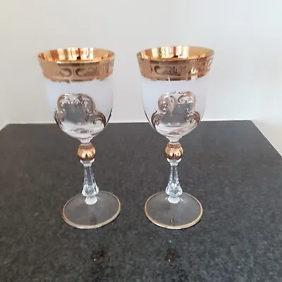 Buy Fine Pair Czechoslovakian 24ct Gilded Crystal / Glass Vintage Wine Goblets • 65£