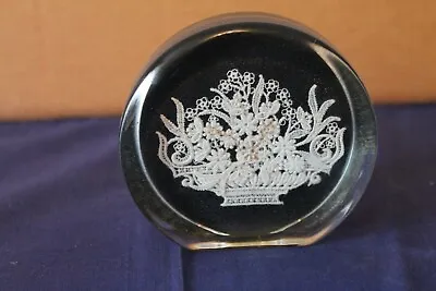 Buy Vintage Glass Paperweight With Embroidery  Basket Of Flowers  • 20£