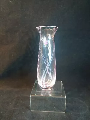 Buy BUD Or POSY VASE- CAITHNESS Glass, Vintage, 19 Cm, White & Pink Swirls, Handmade • 9.95£