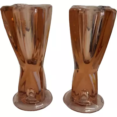 Buy Vintage Pink Glass Candlestick Holders 5.5In Tall Art Deco • 9.99£