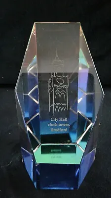Buy Crystal Glass Etched Paperweight City Hall Clock Tower Bradford  • 3.99£