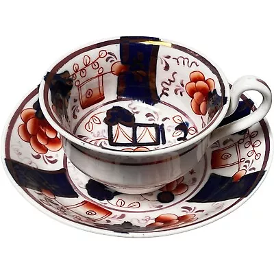 Buy Antique 19th Century Gaudy Welsh Irostone Imari English Tea Cup & Saucer Set 671 • 72.39£