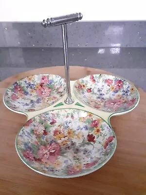 Buy Good vintage Midwinter Pottery Floral Chintz Trefoil Serving/sweetmeat Dish • 8£