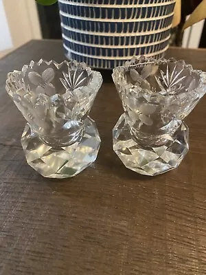 Buy Lead Crystal Cut & Etched Glass Candlestick Holder’s • 12.95£