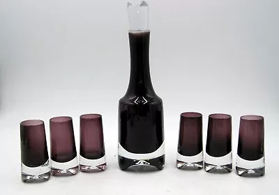Buy Vtg Scandinavian Purple Amethyst Sommerso Glass Gin Decanter & 6 Shot Glasses • 474.32£