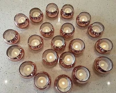 Buy  Round Votive Candle Holders Rose Gold Coloured Glass Tealight Candle 21 Pack  • 16.75£