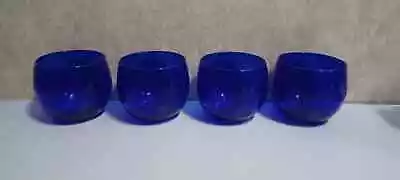 Buy 4 VTG Cobalt Blue Roly Poly Bar Glass Tumblers Barware • 12.28£
