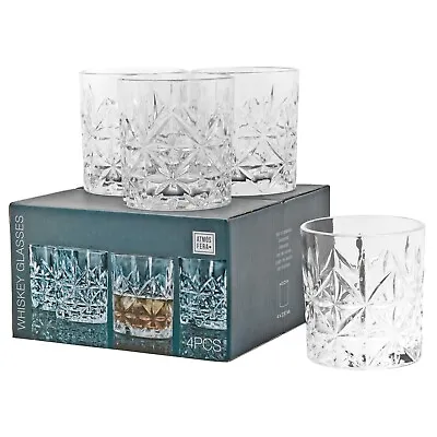 Buy 4 Pc 230ml Short Whiskey Cut Glass Tumblers New Glasses Gift Boxed Set Wedding • 8.99£