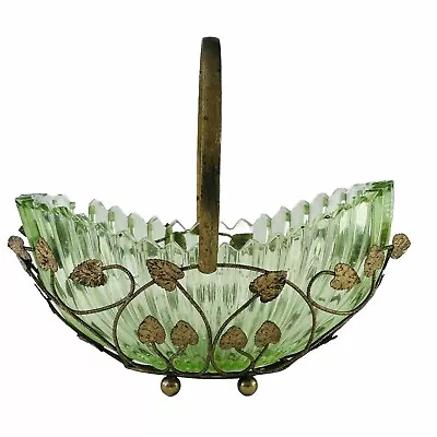 Buy Nouveau Glass Basket Metal Flower Circa 1900 • 125£