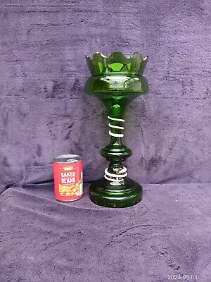 Buy Antique Huge 35cm C19th Green Luster Lustre Glass Mantle Candleholder No Prisms • 46£