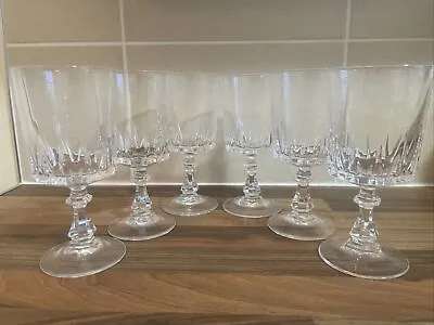 Buy Set Of (6) Clear Crystal Cut Wine Glasses 15.5cm • 10£