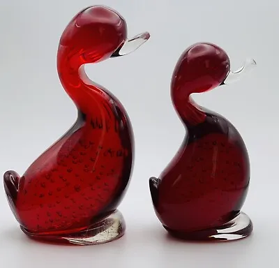 Buy Whitefriars Glass Large Ruby Red Controlled Bubbles Duck • 70£