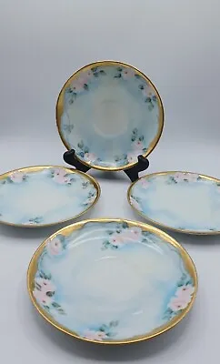Buy Vintage Thomas Bavaria Severes Hand Painted Porcelain Pink Aqua Floral Saucers • 15.43£