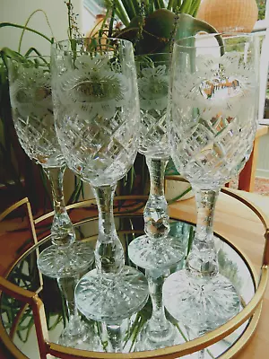 Buy PAIR Champagne Flutes BRIERLEY Stourbridge Cut Crystal PASSION FLOWER 8  150ml • 29.99£