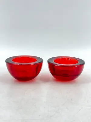 Buy Vintage Pair Hand Blown Art Glass Red Flash Votive Tea Light Candle Holders • 31.32£
