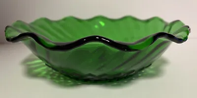 Buy Vintage Anchor Hocking Emerald Green Diamond Swirl Scalloped Edge Bowl 6.5” • 9.52£