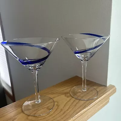 Buy Pier 1 Cobalt Blue Swirl Martini Cosmo Glasses Swirline 6.75” Pair (2) • 19.05£