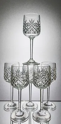 Buy Six EDINBURGH INT'L Lead Crystal BERKELEY Cut Tall Wine  Sherry Glasses 120ml • 20£