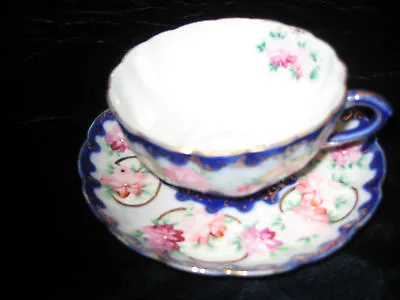 Buy Vintage China Cup And Saucer -blue Green & Pink Flowers • 9.60£