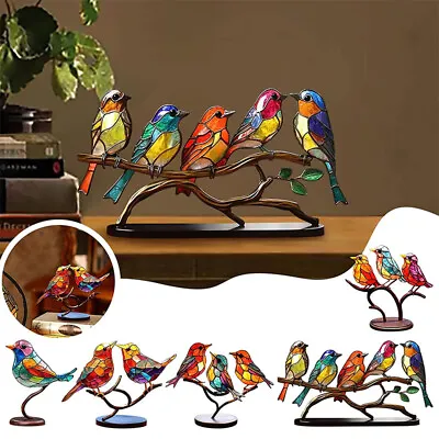 Buy Stained Glass Birds On Branch Desktop Ornaments Double Sided Multicolor Style ~ • 8.92£