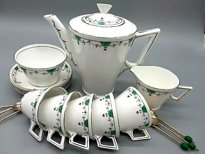 Buy ART DECO Osborne China Coffee Set Service Silver-Green England • 53£