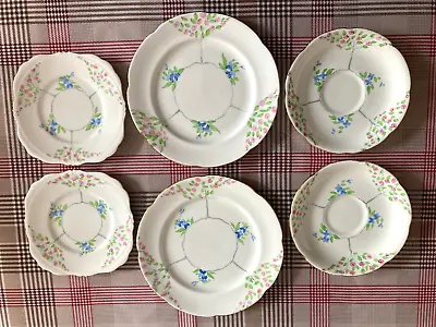 Buy Vintage Grafton China 6305 Floral Hand Painted Plates & Saucers X 6 • 9.99£