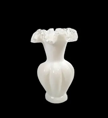 Buy Vintage Fenton White Glass Vase Silver Crest Vase Original Sticker  • 17.96£