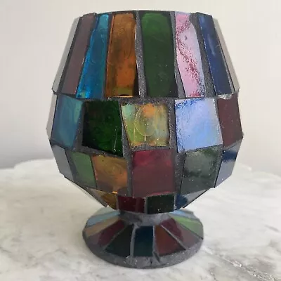 Buy VTG 1970’s Mosaic Stained Glass Candle Holder Multi Colors 5 3/4” H, 2 1/2” W • 33.15£