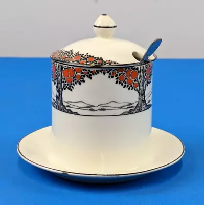 Buy Crown Ducal Ware Art Deco Orange Tree Lidded Preserve Jam Sugar Pot And Spoon • 19.99£