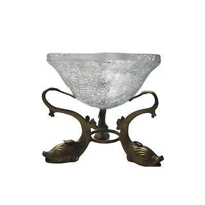 Buy Vintage Crackle Glass Potpourri Bowl Vase On Koi Fish Golden Brass Frame Stand  • 50£