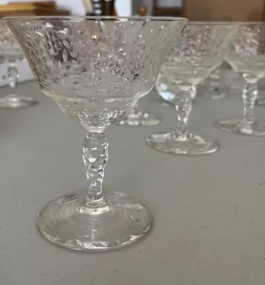 Buy Antique Crystal Cordial Glasses Etched Set Of 8 • 48.02£