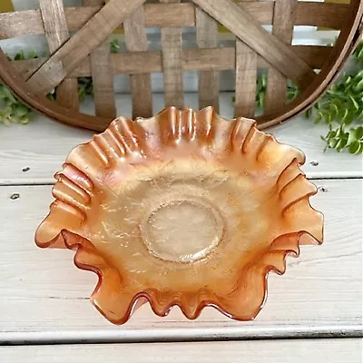 Buy Marigold Holly Carnival Glass Bowl, Crimped Edge Depression Glass • 15.20£
