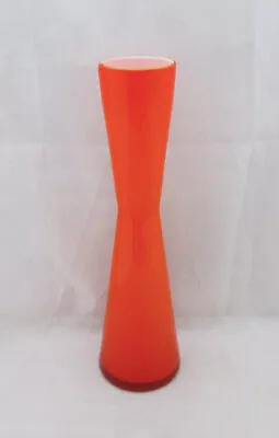 Buy Vintage Italian Empoli Orange On White Glass Waisted Vase, Scandinavian Style • 10.50£