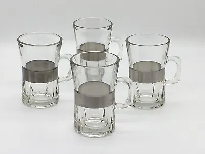Buy Vintage Danish Modern Glass And Brushed Metal Mug 4-pc Set 8 Oz (c. 1950s) • 51.15£