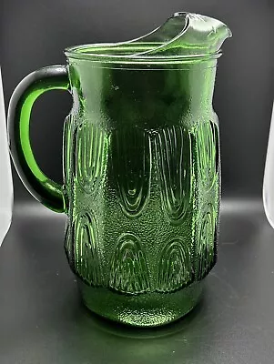 Buy Vtg Anchor Hocking Emerald Dark Army Green Wood Grain Rainbow Glass Pitcher • 16.03£
