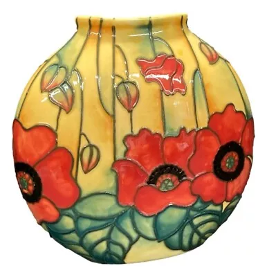 Buy Item- 1669 - Old Tupton Ware 6  Tube Lined Round Vase   Yellow Poppy   Boxed • 35£