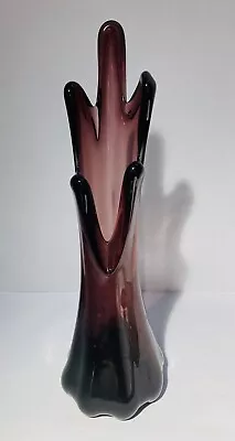 Buy Vintage Purple Amethyst 5 Finger Swung Glass Vase 10” Hand Blown • 23.61£