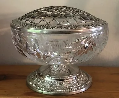 Buy Vintage Mayell Cut Glass Rose Bowl Decorative Footed Pedestal Ep On Zinc 6” Dia • 12.99£