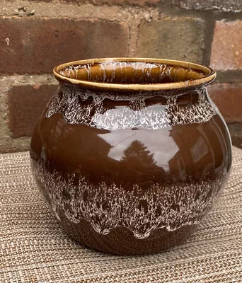 Buy Vintage Brown Drip Glazed Plant Pot Vase Pottery Jardiniere Garden Interior • 17.99£