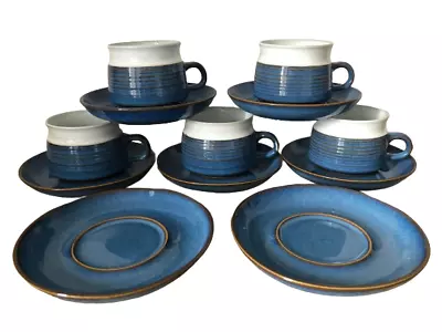 Buy 5 X Vintage Denby/Langley Chatsworth Blue White Cups & Saucers Set (+ 2 Spares) • 19.99£