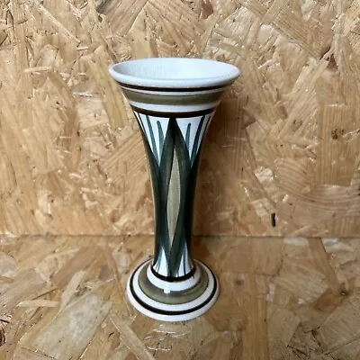 Buy Vintage Jersey Studio Pottery Retro Hand Painted Trumpet Vase - M Green - 14.5cm • 4.99£