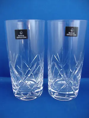 Buy 2 X Royal Doulton Crystal Daily Mail Hi Ball Tumblers Glasses With Stickers • 24.95£